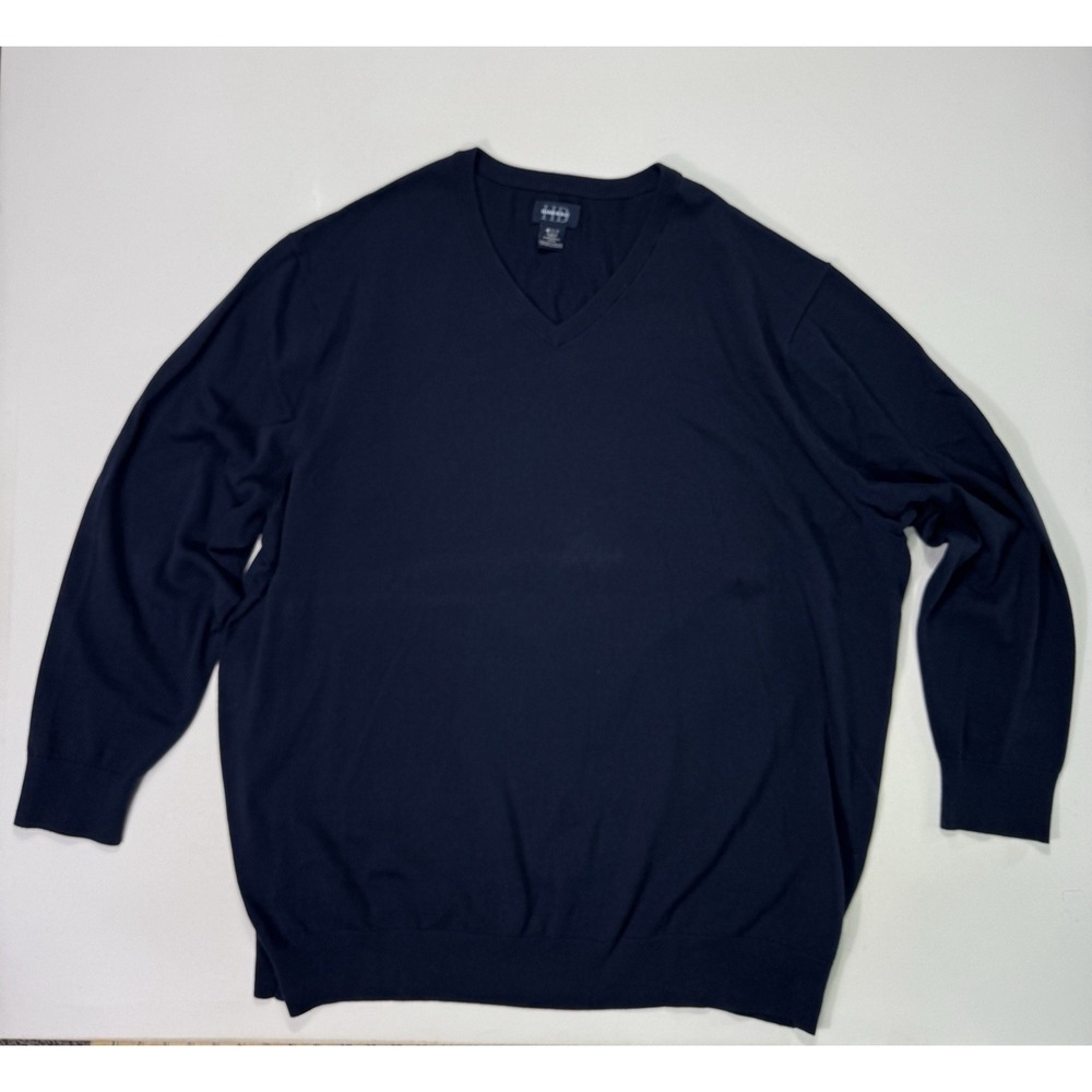 Harbor Bay Mens 4XLT Navy Blue V-Neck Sweater Cotton Pullover Classic Big & Tall